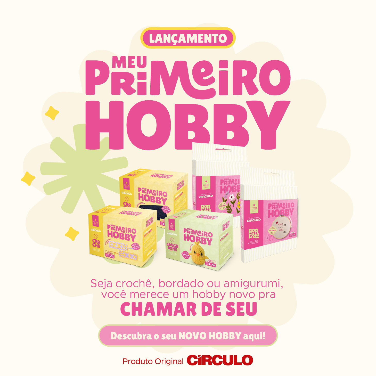 Do crochê ao bordado: descubra os benefícios das artes manuais e conheça os kits da coleção Meu Primeiro Hobby